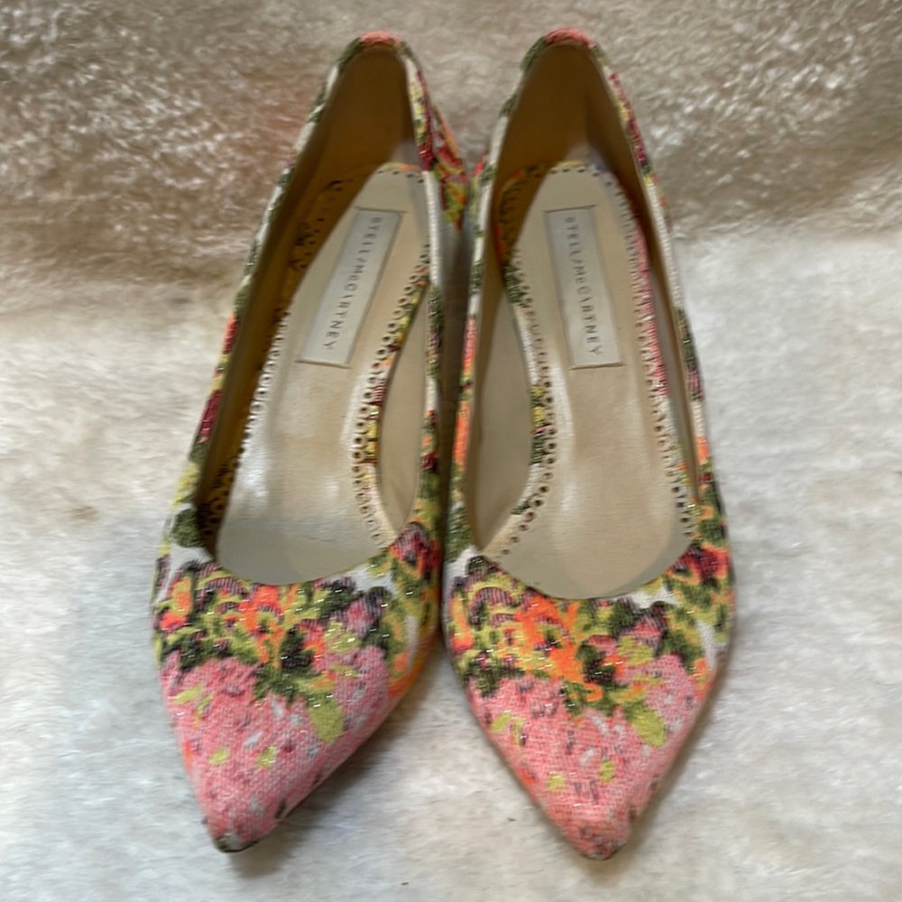 Stella McCartney pink floral jacquard Gwen pointed toe pumps women shoes